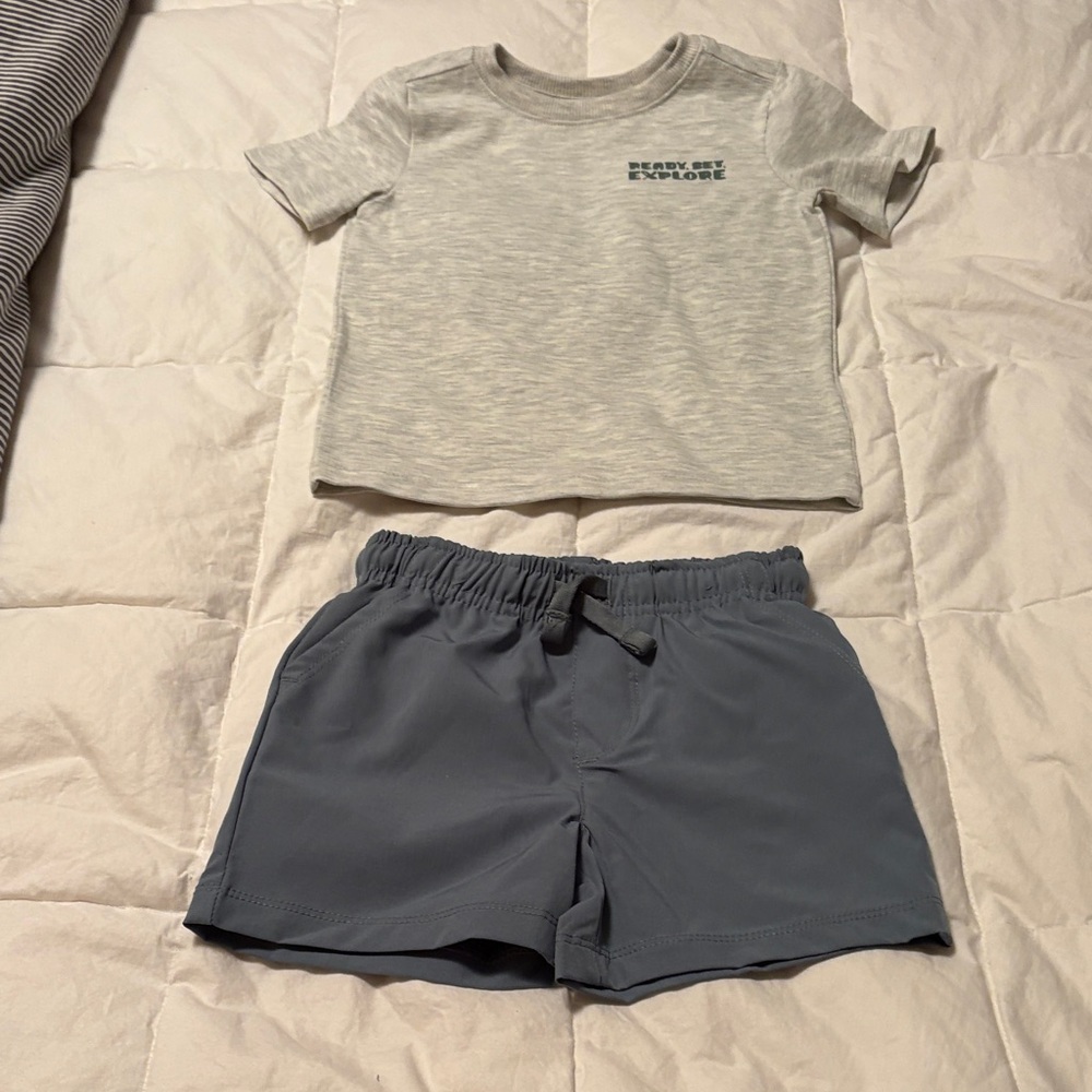 Gray T-Shirt and Blue Shorts Set